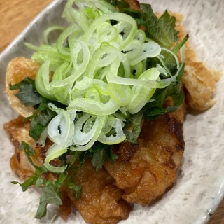 揚げかまぼこと油揚げの煮物　しそとネギ添え